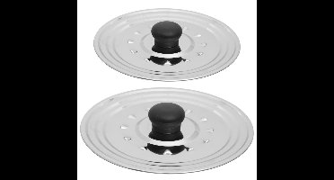 2x Universele RVS spatdeksels/pannendeksels - met stoomuitlaat - voor 16/18/20 cm en 22/24/26 cm