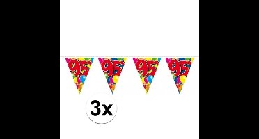 3x Feestartikelen Leeftijd vlaggenlijn 95 jaar 10 meter