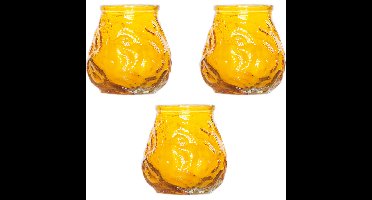 3x Gele mini lowboy tafelkaarsen 7 cm 17 branduren