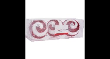 3x stuks gedecoreerde kerstballen rood/wit kunststof 10 cm