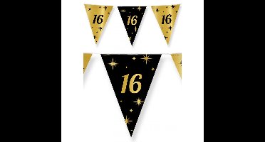 3x stuks leeftijd verjaardag feest vlaggetjes 16 jaar geworden zwart/goud 10 meter
