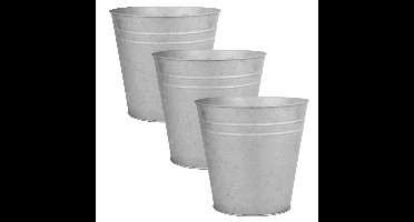 3x stuks oud zinken emmertjes/bloempotten zilver 25 cm