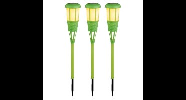 3x stuks solar tuinfakkel/tuinlamp groen op zonne-energie 61 cm