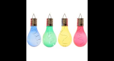 4x Buiten LED blauw/groen/geel/rood peertjes solar lampen 14 cm