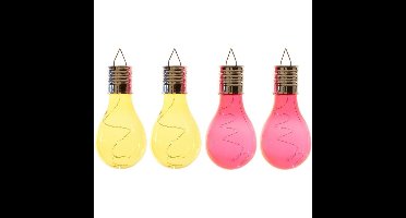 4x Buiten/tuin LED geel/rood peertjes solar verlichting 14 cm
