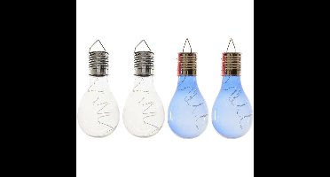 4x Buiten/tuin LED wit/blauw peertjes solar verlichting 14 cm
