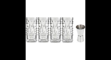 4x Cocktailglazen / Mai Tai glazen transparant 490 ml met RVS maatbeker / barmaatje