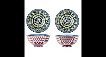 4x Oosterse soepkommen/serveerschalen blauw van porselein 12 cm rond