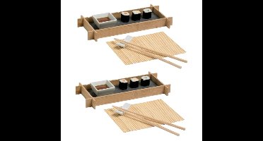 4x stuks bamboe sushi serveerset voor 1 persoon 6-delig