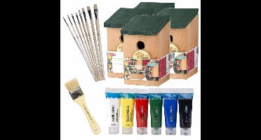 4x stuks houten vogelhuisje/nestkastje 22 cm - Zelf schilderen pakket - verf/kwasten