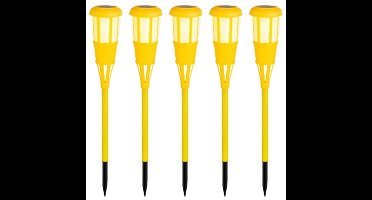 5x stuks solar tuinfakkel/tuinlamp geel op zonne-energie 61 cm