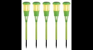 5x stuks solar tuinfakkel/tuinlamp groen op zonne-energie 61 cm