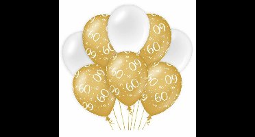 60 jaar leeftijd thema Ballonnen - 8x - goud/wit - Verjaardag - Versiering/feestartikelen