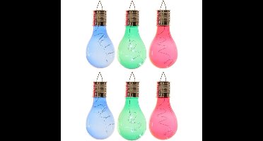 6x Buiten LED blauw/groen/rood peertjes solar verlichting 14 cm