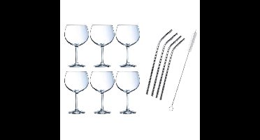 6x Gin Tonic / cocktail glazen 700 ml met RVS rietjes