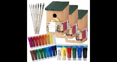 6x stuks houten vogelhuisje/nestkastje 22 cm - Zelf schilderen pakket - verf/kwasten