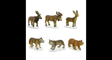 6x stuks kerstdorp accessoires dieren/rendieren