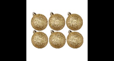 6x stuks kunststof glitter kerstballen goud 6 cm