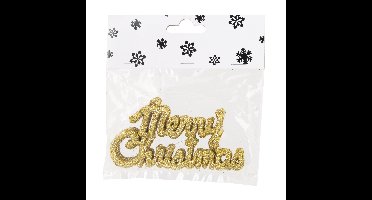 6x stuks Merry Christmas kersthangers goud van kunststof 10 cm kerstornamenten