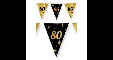 80 jaar Leeftijd verjaardag vlaggetjes - 2x stuks - zwart/goud - 10 meter - versiering - feestartike