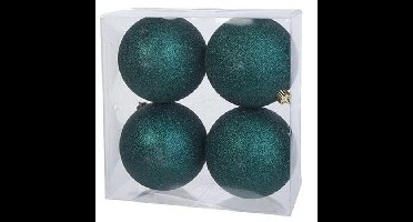 8x Petrol blauwe glitter kerstballen 10 cm kunststof