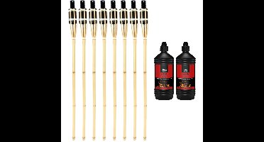 8x stuks Bamboe tuinfakkels 90 cm inclusief 2 liter lampenolie/fakkelolie
