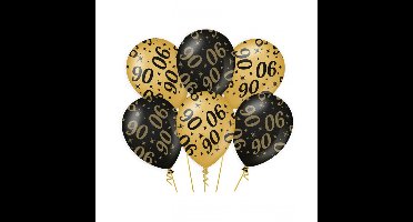 90 jaar verjaardag feest ballonnen - 6x stuks - zwart/goud - leeftijd - 30 cm - versiering