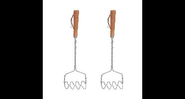 Aardappelstamper/pureestamper - 2x - metaal/hout - keuken gerei - 34 cm