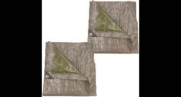 Afdekzeil/dekzeil - 2x - vierkant - grijs/groen - waterdicht kunststof - 140 gr/m2 - 400 x 400 cm
