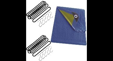Afdekzeil / dekzeil blauw 2 x 3 meter met 10x spanrubbers en S-haken