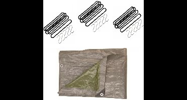 Afdekzeil / dekzeil grijs 6 x 10 meter met 30 spanrubbers en S-haken