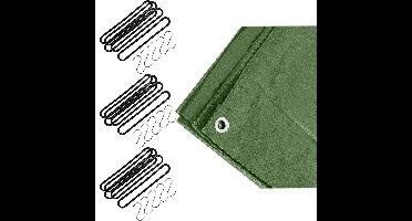 Afdekzeil / dekzeil groen 3 x 4 meter met 15x spanrubbers en S-haken