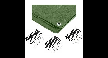 Afdekzeil / dekzeil groen 4 x 5 meter met 15x spanrubbers en S-haken