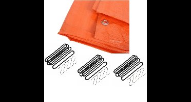 Afdekzeil / dekzeil oranje 4 x 5 meter met 15x spanrubbers en S-haken