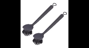 Afwasborstel - 2x - kunststof - zwart - met ophang lus - afwasborstels / afwas borstel