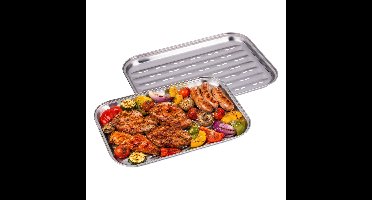 Alpina barbecue grillschaal - 2x - herbruikbaar - 34 x 24 cm - RVS - BBQ rooster