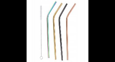 Alpina Herbruikbare drinkrietjes - 16x - RVS - 21 cm - met borsteltje