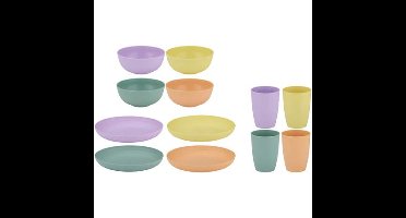 Alpina Picknick/camping Servies set - 12-delig - multi kleuren - kunststof - herbruikbaar