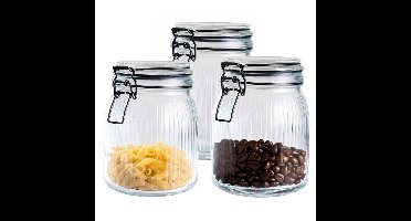 Alpina Voorraad/weck pot - 3x - transparant - geribbeld?glas - 17 x 13 cm - 1,4 L