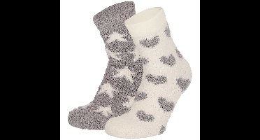 Apollo bedsokken / huissokken - dames - 2-pack - grijs/wit - one size - Slaapsokken - Slofsokken