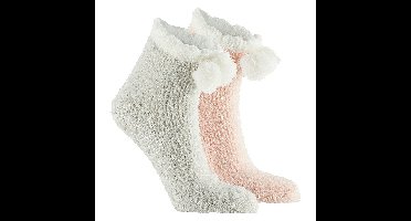 Apollo bedsokken / huissokken - kinderen - 2-pack - roze/wit - one size - Slaapsokken - Slofsokken