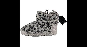 Apollo Dames hoge pantoffels/sloffen luipaard print - grijs - maat 41-42