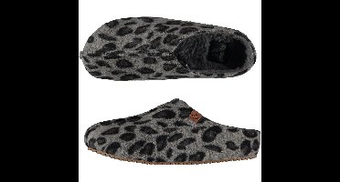 Apollo Dames instap slippers/pantoffels - luipaard print - grijs - maat 41-42
