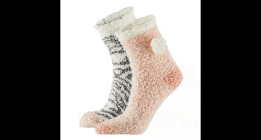 Apollo Dames sokken - 2 pack - roze - maat 36/41 - pluche - warm