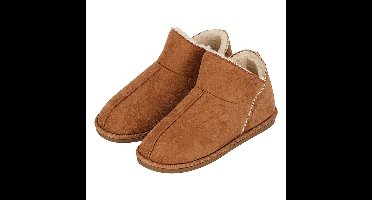 Apollo heren sloffen - instappers - cognac - suede look - hoog model - pantoffels - harde zool