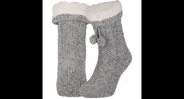 Apollo Huissloffen - dames - gebreid - slofsokken - lichtgrijs - one size maat 36/41 - fleece