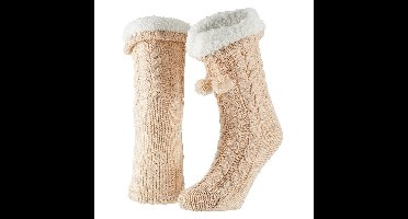 Apollo Huissloffen - dames - gebreid - slofsokken - lichtroze - one size maat 35/41 - fleece