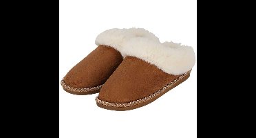 Apollo teddy sloffen - dames - cognac - instappers - teddystof - pantoffels - laag