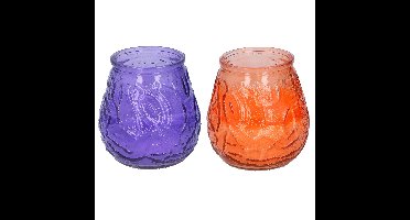 Arti Casa 4x stuks citronella Lowboy tafelkaarsen - 10 cm - oranje en paars glas