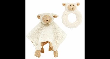 Baby cadeau setje rammelaar en tuttel doekje van Lammy het lammetje